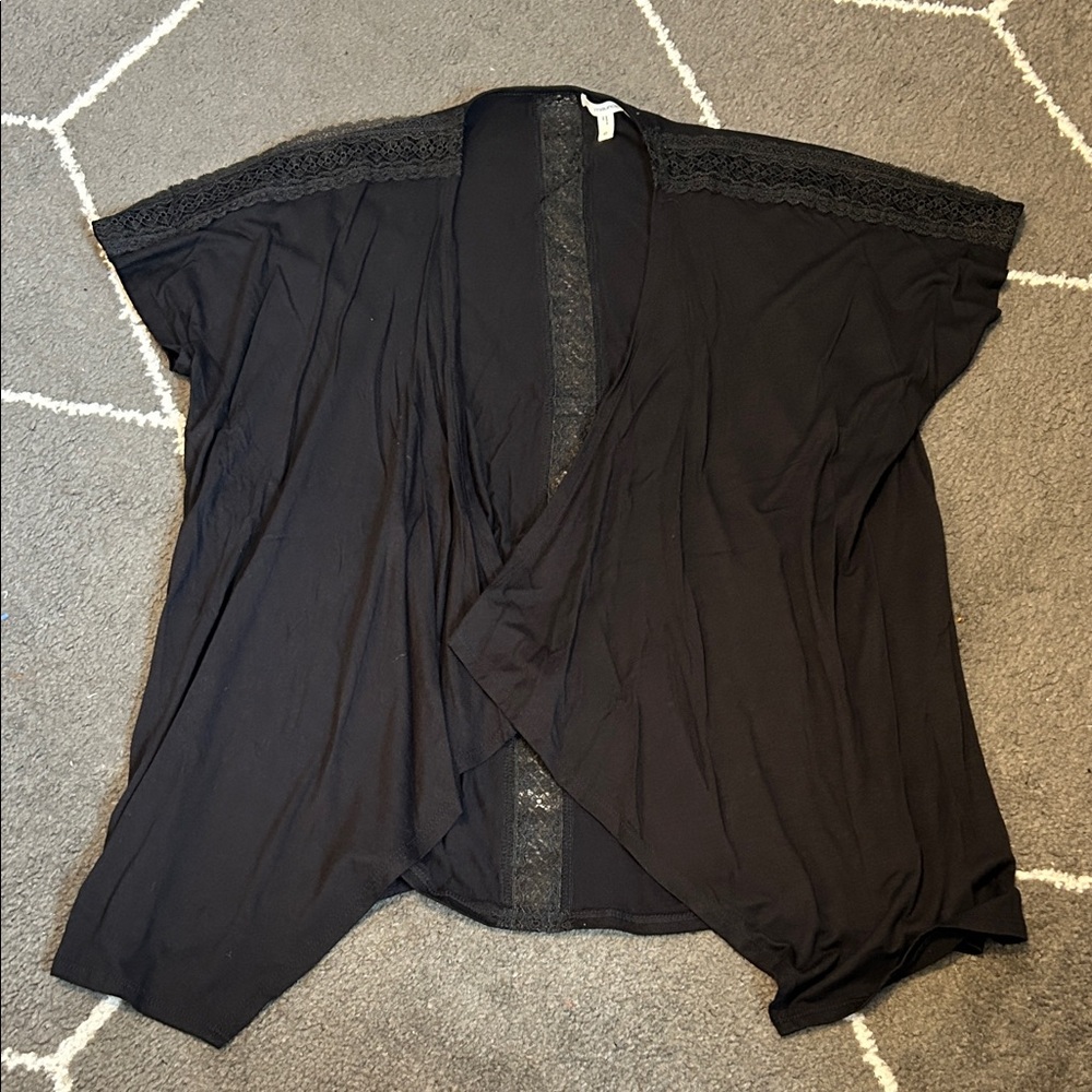 Black Lace Trim Women's Kimono